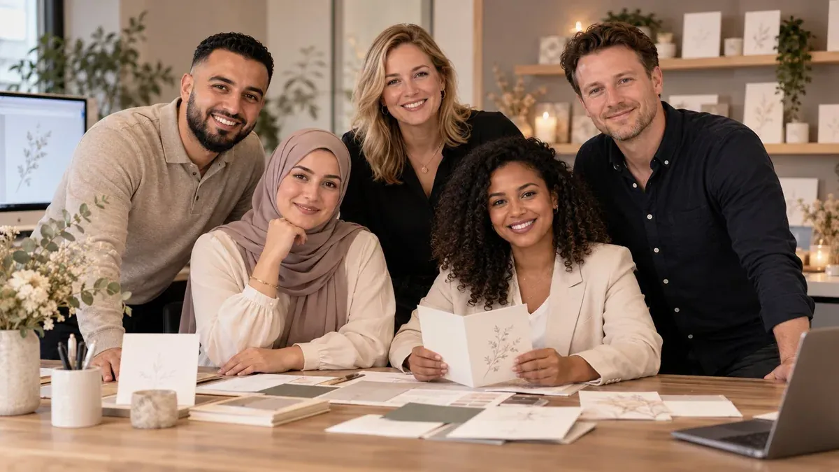 Ons team aan de ontwerptafel in de studio